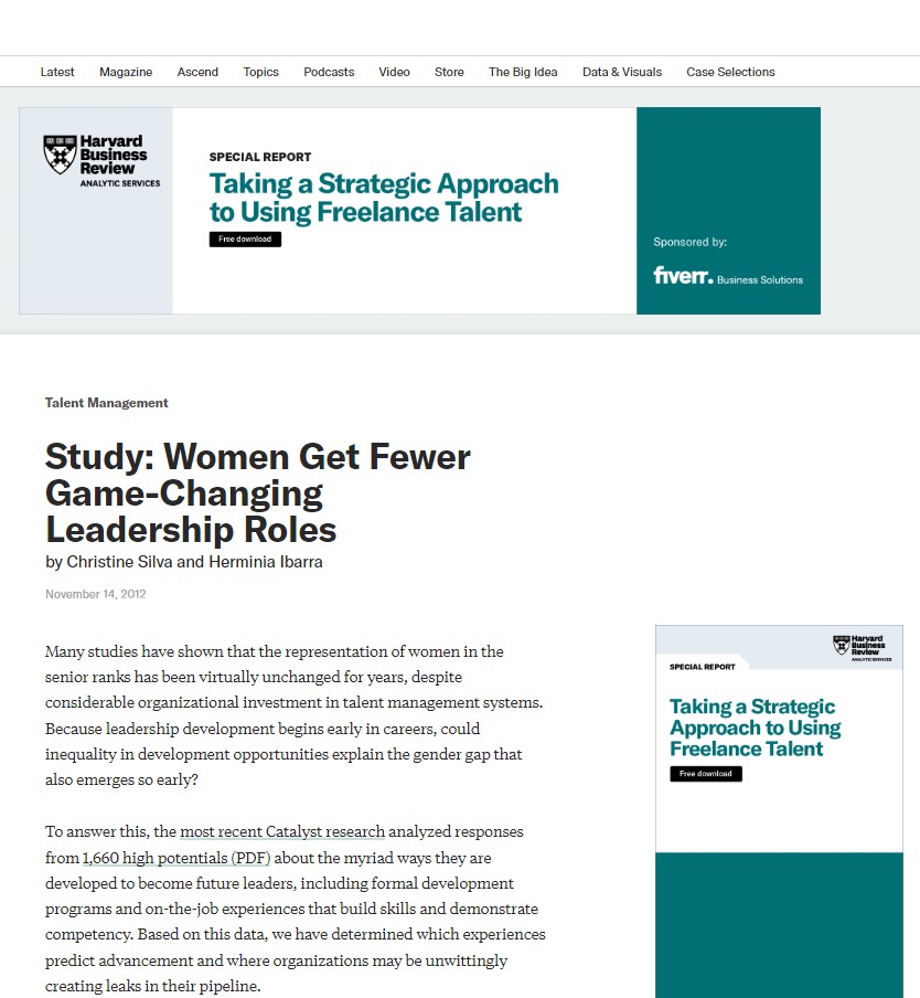 Study Women Get Fewer Game-Changing Leadership Roles Harvard Business Review