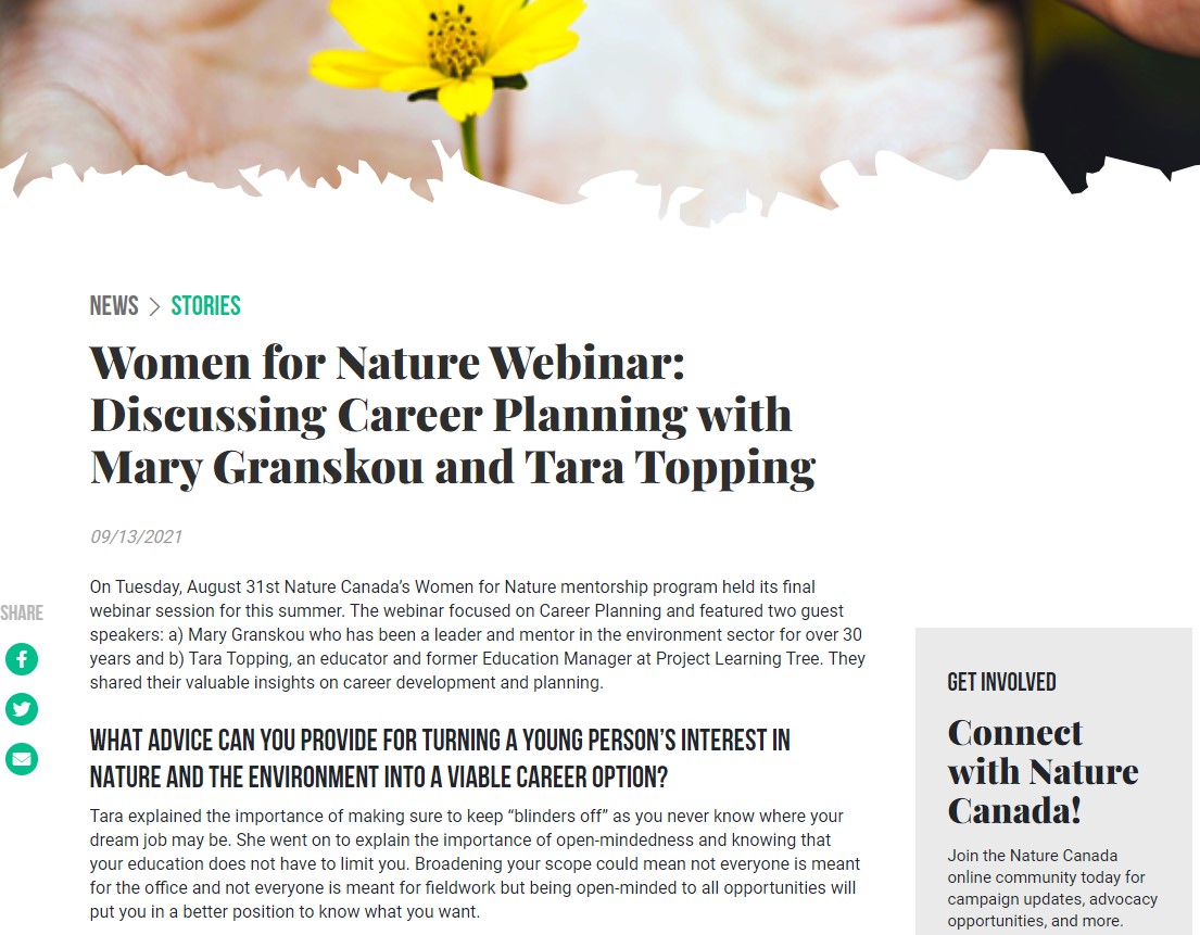 Women for Nature Discussing Career Planning with Mary Granskou and Tara Topping